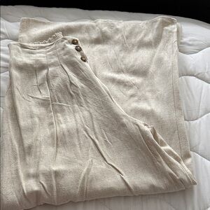 Sienna Sky Cream High-Waist Wide Leg Pants with Front Button Detail